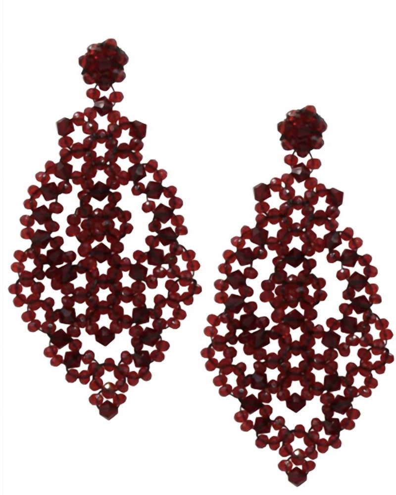 Front of a size O/S Giuliana Crystal Chandilier Earrings in Merlot in Merlot by MILLIANNA. | dia_product_style_image_id:330174